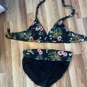 Black floral bikini